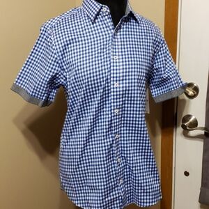 Signature studio short sleeve blue checked shirt